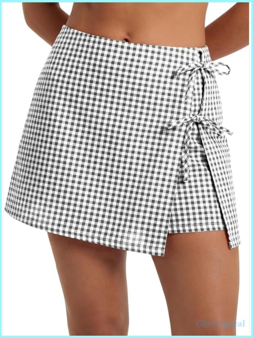 High Waisted Gingham Skort A-Line Wrap Mini Skirt with Shorts